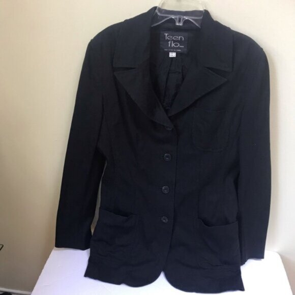 TeenFlo Paris Vintage Y2K Minimalist Stretch Jacket Blazer Cotton Pockets Button - Picture 4 of 12
